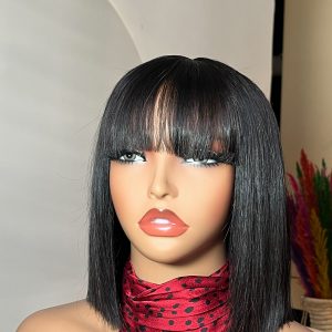 10 inch super double drawn fringe bone straight raw human hair bob wig with 2x6 hd lace closure by Hair by Trecia