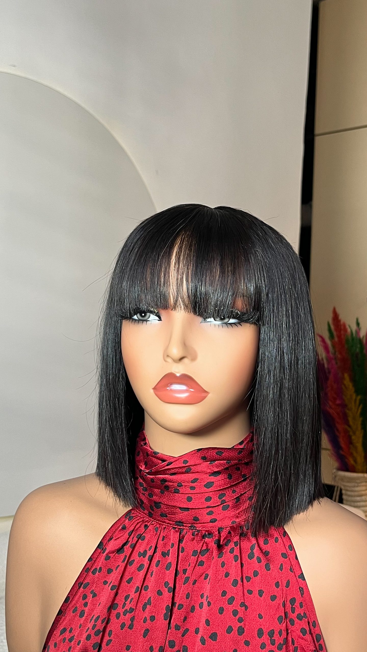 10 inch super double drawn fringe bone straight raw human hair bob wig with 2x6 hd lace closure by Hair by Trecia
