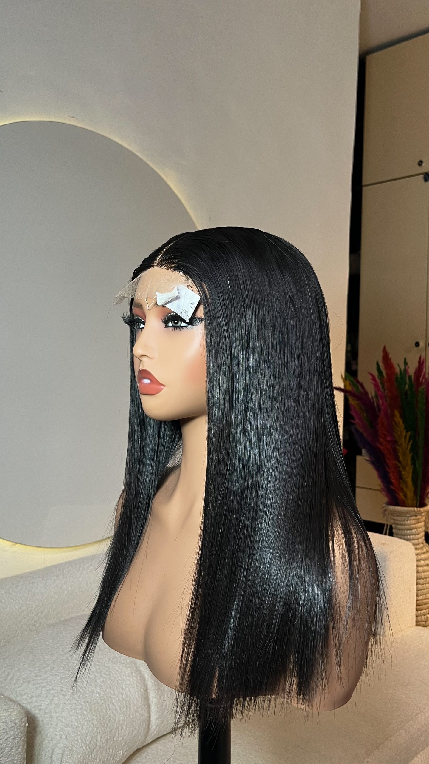 16 inch super double drawn bone straight raw human hair wig with 2x6 hd lace closure by Hair by Trecia