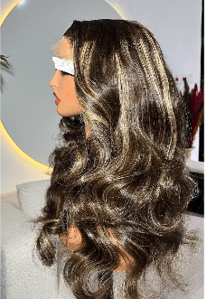 18 inch super double drawn layered highlight bounce raw human hair wig with 5x5 hd lace closure by Hair by Trecia