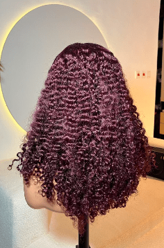 18 inch super double drawn burgundy pixie curl raw human hair wig with 5x5 hd lace closure by Hair by Trecia