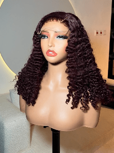 18 inch super double drawn burgundy pixie curl raw human hair wig with 5x5 hd lace closure by Hair by Trecia