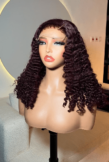 18 inch super double drawn burgundy pixie curl raw human hair wig with 5x5 hd lace closure by Hair by Trecia