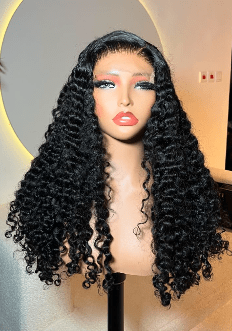 22 inch super double drawn natural color pixie curl raw human hair wig with 5x5 hd lace closure by Hair by Trecia